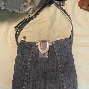 True Religion Dark Blue Denim Shoulder Bag with Silver Hardware